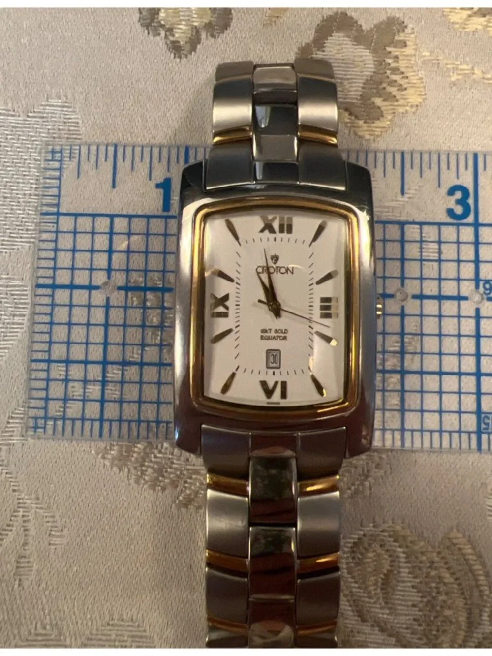 Croton Equator Mens Watch 18K Gold Stainless Swiss Quartz  With Sapphire & Date